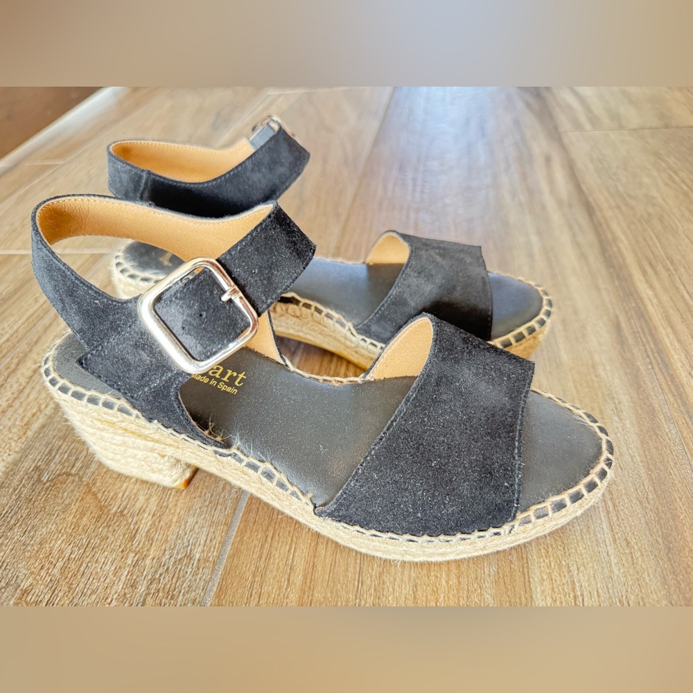 PASEART Spain Suede Leather Espadrilles. Black Sandals Size 39 (8.5 US)